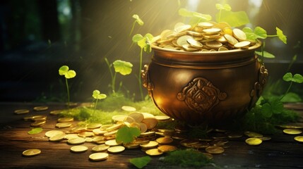 gold coins in a pot