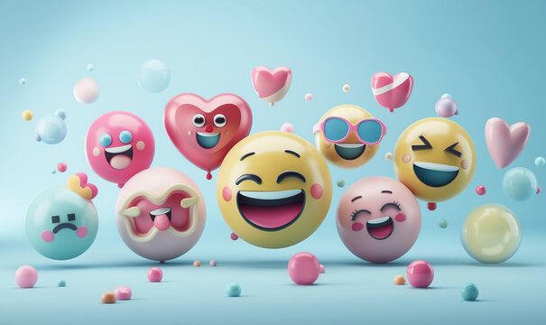 Vibrant 3D Emoji Icons: Colorful Emotional Expressions in Digital Communication.