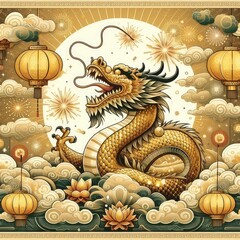Obraz premium dragon year walpaper illustration