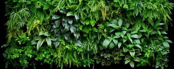 Obraz premium Green living wall with perennial plants in modern office. Urban gardening landscaping interior design. Fresh green vertical plant wall inside office