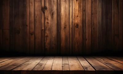 Warm Wooden Interior highlights the rich textures and patterns of wooden planks on a floor and wall, illuminated by soft lighting AI Generated