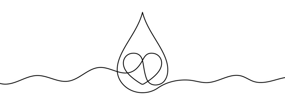 recommend clip art: Continuous editable line drawing of water drop and heart shape. Single line water drop icon.