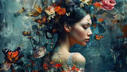 Post - modernist woman made out of colorful flowers