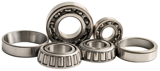 Ball bearing stainless metal roller for machine industrial, angular contact isolated on white background.
