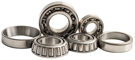 Ball bearing stainless metal roller for machine industrial, angular contact isolated on white background.