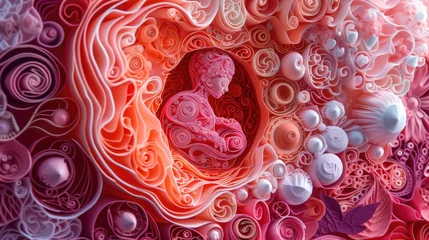 Fotobehang Gynecologic concept: a visual narrative of the uterus and the miracle of newborn life, capturing the beauty and significance of the reproductive journey in intimate and tender moments © Alla