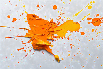 an orange paint splatter on a white blank background 