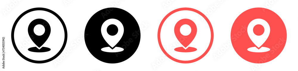Poster Location icon button set, Map pin place marker. red location pointer icon symbol in flat style. Location pin line icon, Navigation sign