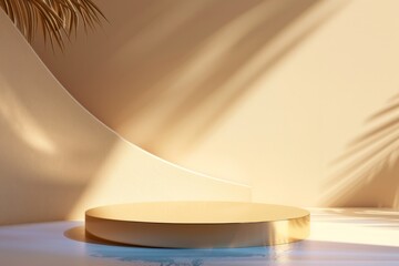 Minimalistic earth-toned podium on an eco-friendly background, ideal for product presentations with a sustainable theme