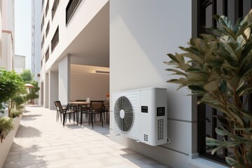 Modern house featuring high-efficiency air heat pump system for cost-effective heating and cooling