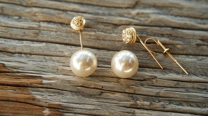 Pearl golden earrings pair and hairpin set on woo