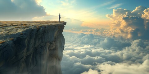 A Man Stands On A Scenic Cliff, Admiring The Magnificent Landscape. Concept Scenic Cliff View, Man In Awe, Magnificent Landscape, Nature's Beauty, Serene Moments