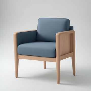 A teal blue wooden single chair, a simple background, product picture