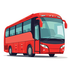 Vector design red tour bus transport flat cartoon.