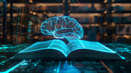 Digital book opening, with code and AI human brain
