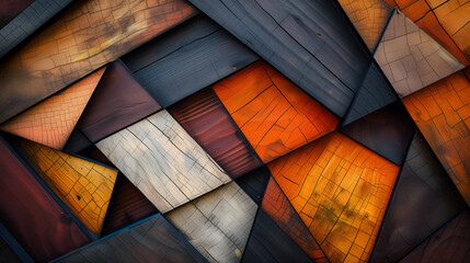 Geometric shapes with natural wood textures background, earthy color palette