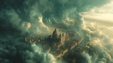 Gordijnen Stormy clouds over city. © Janis Smits