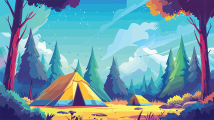 Summer camp forest cartoon landscape abstract concept.