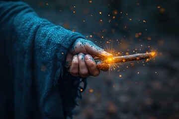 Hands of a wizard, generating bright energy to cast spells.