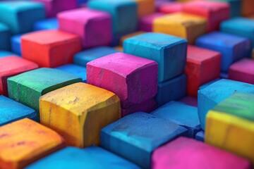 This digital generated image showcases a close-up of vibrant blocks in different colors, creating a minimalist and visually appealing composition.