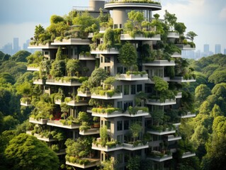 Naklejka premium New energy-efficient buildings, green public spaces, or vertical forests that people interact with regularly
