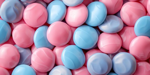 Background Filled With Round Candies In Pink And Light Blue Hues. Concept Candyland Theme, Sweet Treats, Colorful Confections, Sugary Delight