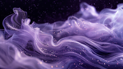 Delicate tendrils of pearl white and celestial lavender cascading in water, forming an enchanting and dreamy abstract composition against a backdrop of profound cosmic black.  - obrazy, fototapety, plakaty