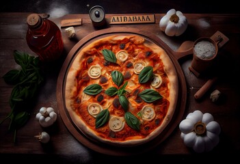 Pizza Marinara ajo y albahaca aislada. Generative AI