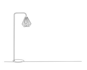 Continuous one line drawing of standing floor lamp. Floor lamp  single outline vector illustration. Interior and furniture concept, editable stroke.