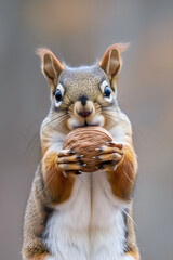 Squirrel eating nut in the park. close up. Forest, autumn. Animal phtoto, national geographic. Central park. Tourism ad