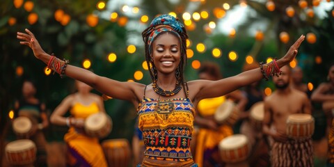 Energetic African Woman Gracefully Embraces The Rhythm At An Elegant, Lively Gala
