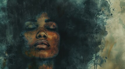 Fototapeta premium Intense gaze of a woman in sepia watercolor. Expressive abstract artistic portrait