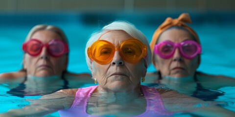 Obraz na płótnie Canvas Elderly Women Embrace Aqua Fitness, Exemplifying An Active Retirement. Concept Fall Fashion Trends, Diy Home Decor, Healthy Smoothie Recipes, Travel Tips For Solo Adventurers