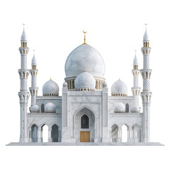 Fototapeta na wymiar Elegant white and gold mosque on transparent background