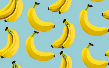 Seamless pattern with fresh a bunch of bananas on a solid silver colour background