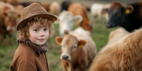Child's Serene Moment with Gentle Cattle