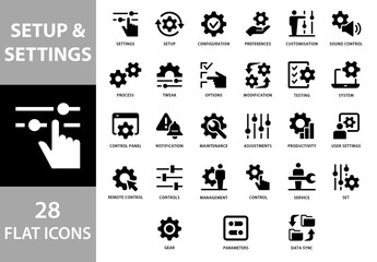 Setup and Settings 28 Black and White Icons Set