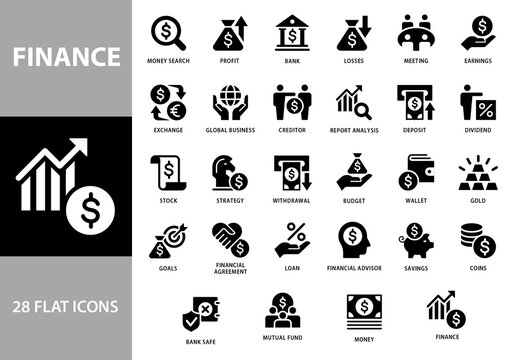 Finance 28 Black Icons Set