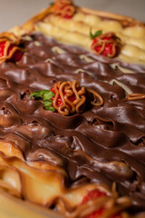 Chocolate And Strawberry Cake. Creamy sweet with fruits, typical Brazilian food