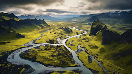 River Iceland from a bird's eye view - obrazy, fototapety, plakaty