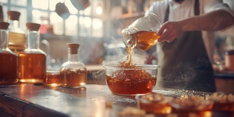 Maple Syrup Candies Being Created In A Cozy Home Kitchen. Concept Food Art, Homemade Delights, Sweet Treats, Culinary Creativity, Comfort Cooking - obrazy, fototapety, plakaty