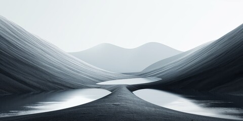 Minimalist Monochrome Landscape With Abstract Nature Art In A Modern, Creative Style. Concept...