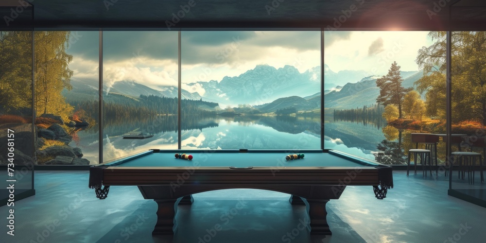 Wall mural Billiard Table Against Picturesque Landscape