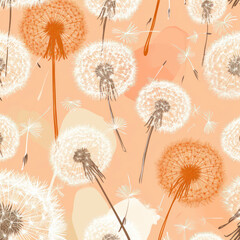 Dandelion Dance: A Whimsical Floral Symphony of Nature's Playfulness and Delicacy, Set against a Serene Blue Meadow".