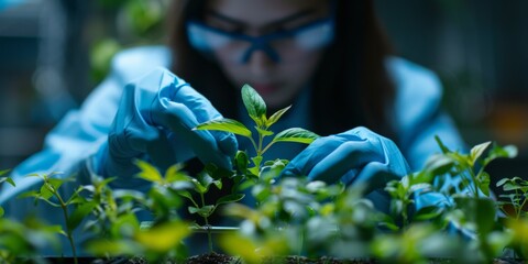 Scientist Conducts Innovative Research On Plant Life With Environmental Focus. Concept Plant Adaptation, Environmental Impact, Innovative Research Methods, Sustainable Agriculture