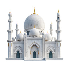 Elegant white and gold mosque on transparent background
