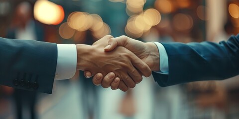 Two Professionals Seal A Successful Business Deal With A Joyful Handshake. Concept Business Success, Professionalism, Successful Deal, Joyful Handshake - obrazy, fototapety, plakaty