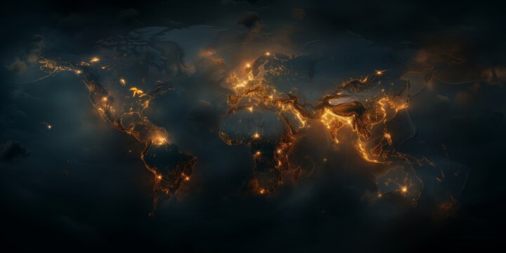 World Map With Interconnected Countries On A Dark Backdrop. Concept Animals In The Wild, Stunning Landscapes, Urban Street Art, Fashion Forward, Delicious Food Photography