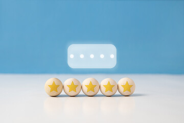 rating 5 stars with wooden balls, best quality and service concept