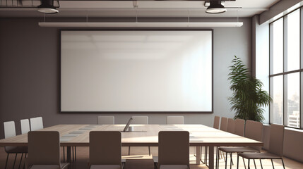 Minimalistic conference room interior with blank...